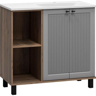 Напольная тумба под раковину Brevita Lumus 90 R УТ000025490 Серая матовая Дуб Галифакс олово